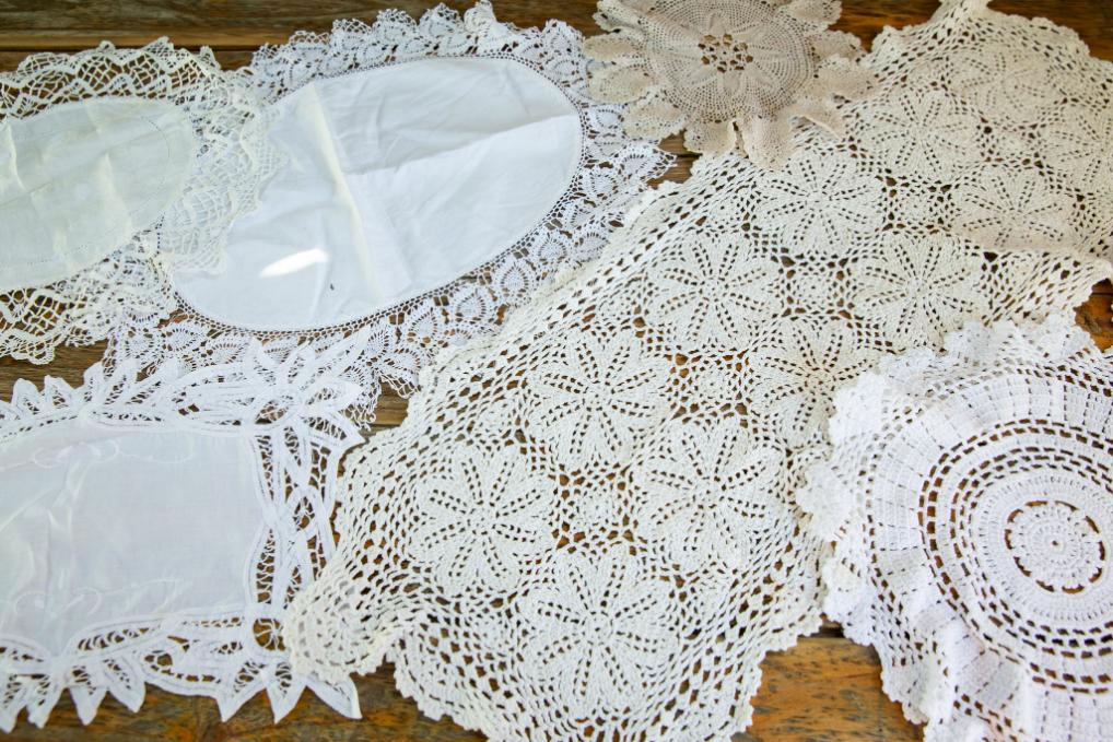 Selection of mismatched table doilies